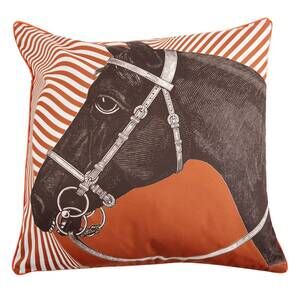 NEW THOMAS PAUL equestrian horse motif outdoor pillow in multicolor